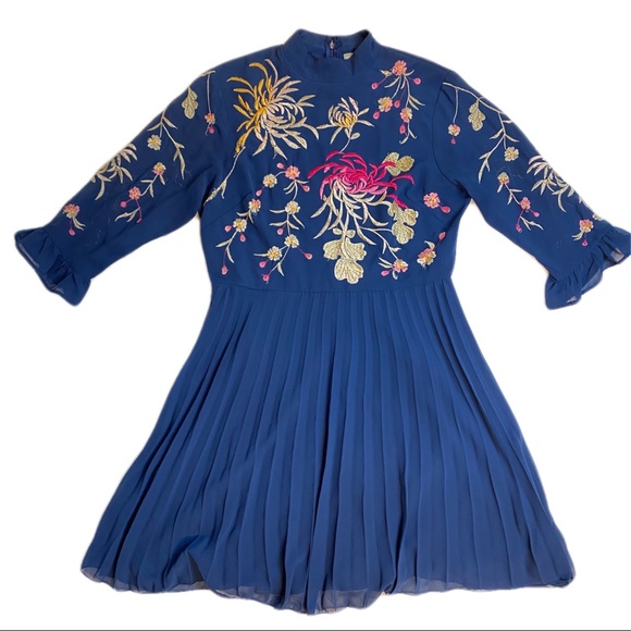 ASOS High Neck Embroidered Pleated Dress - Picture 1 of 3
